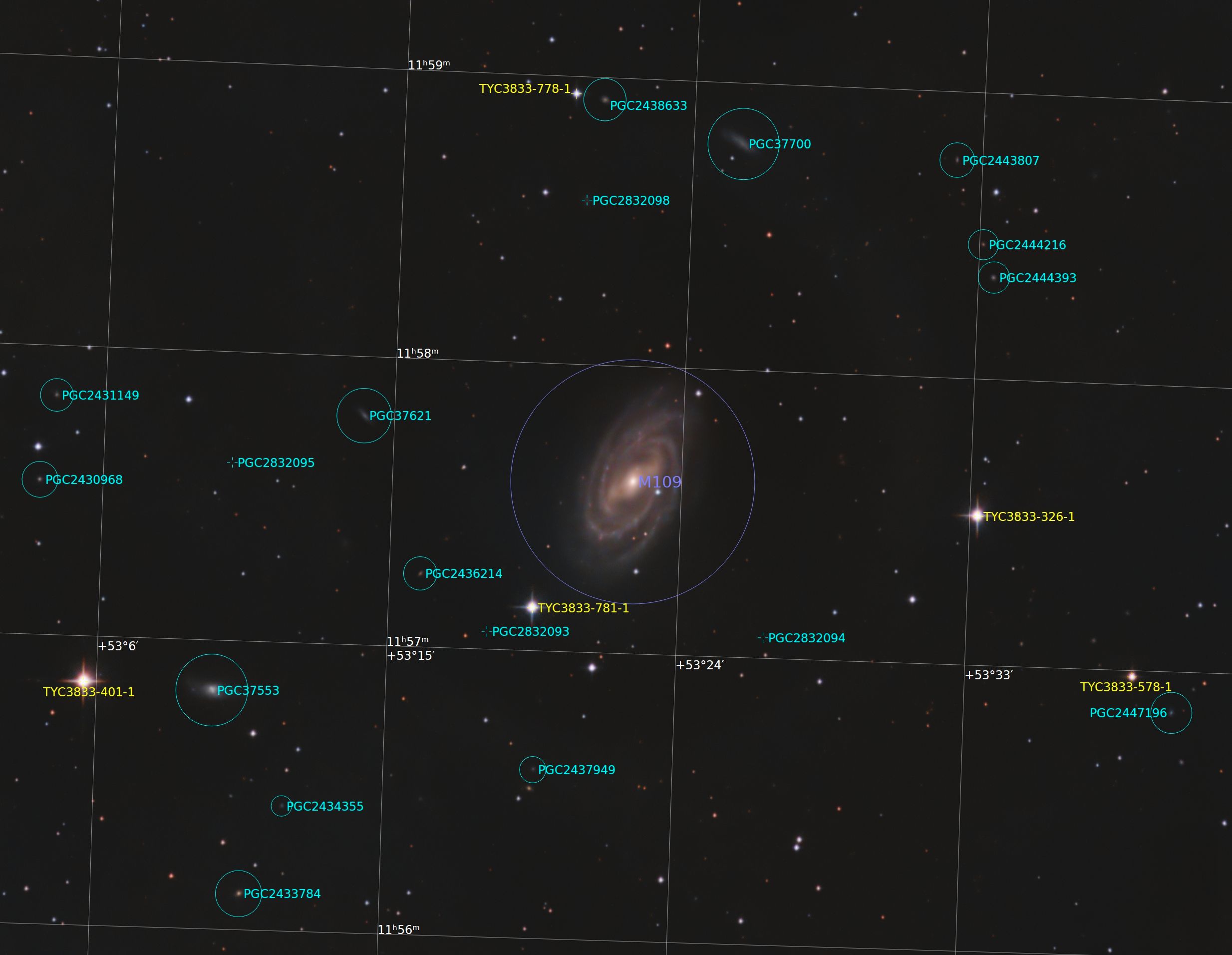 M109_RGB_Annotated M109 - Vacuum Cleaner Galaxy (Annotated)