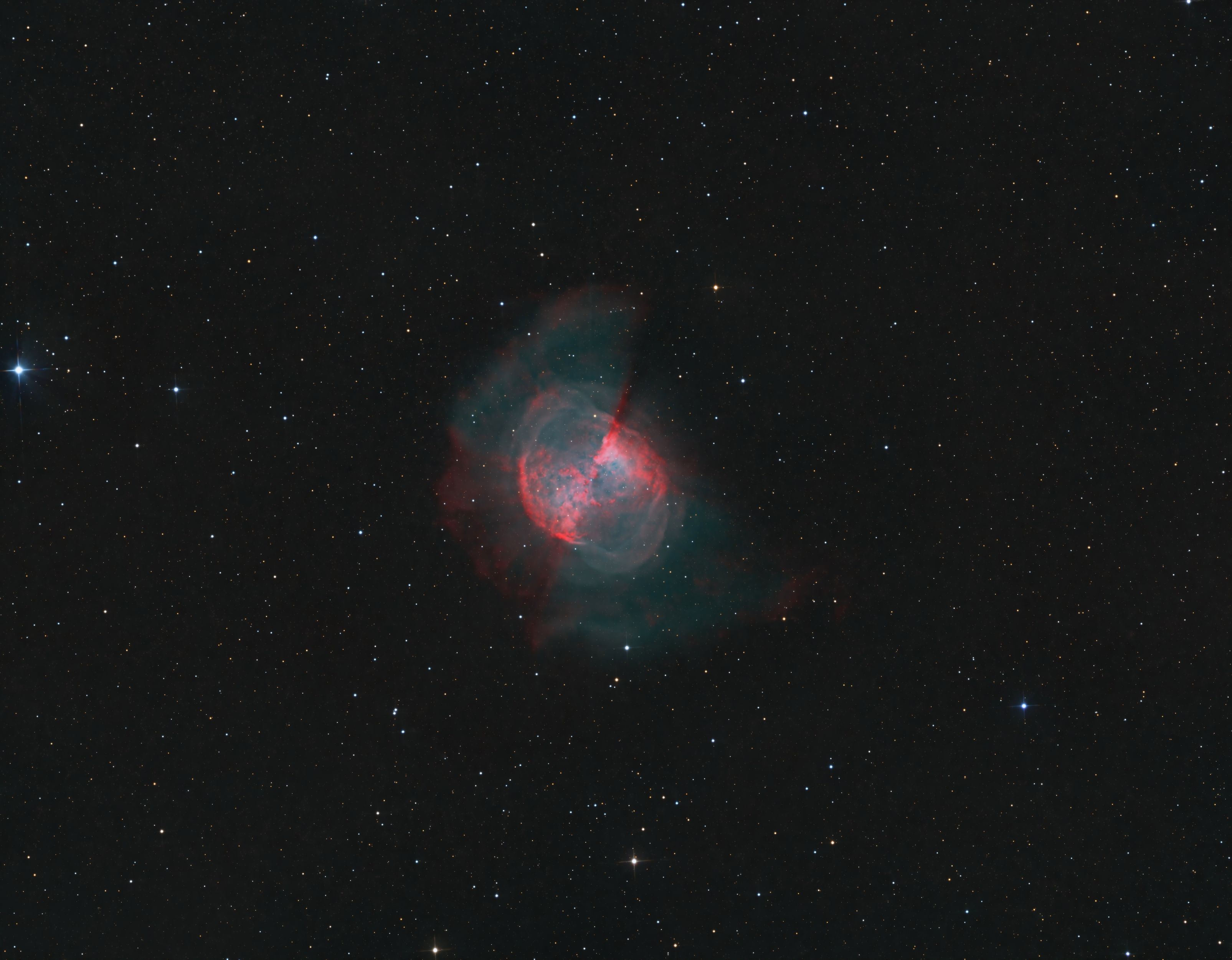 M27_F1 M27 - The Dumbbell Nebula (HO+RGB (12 Hrs Integration)
