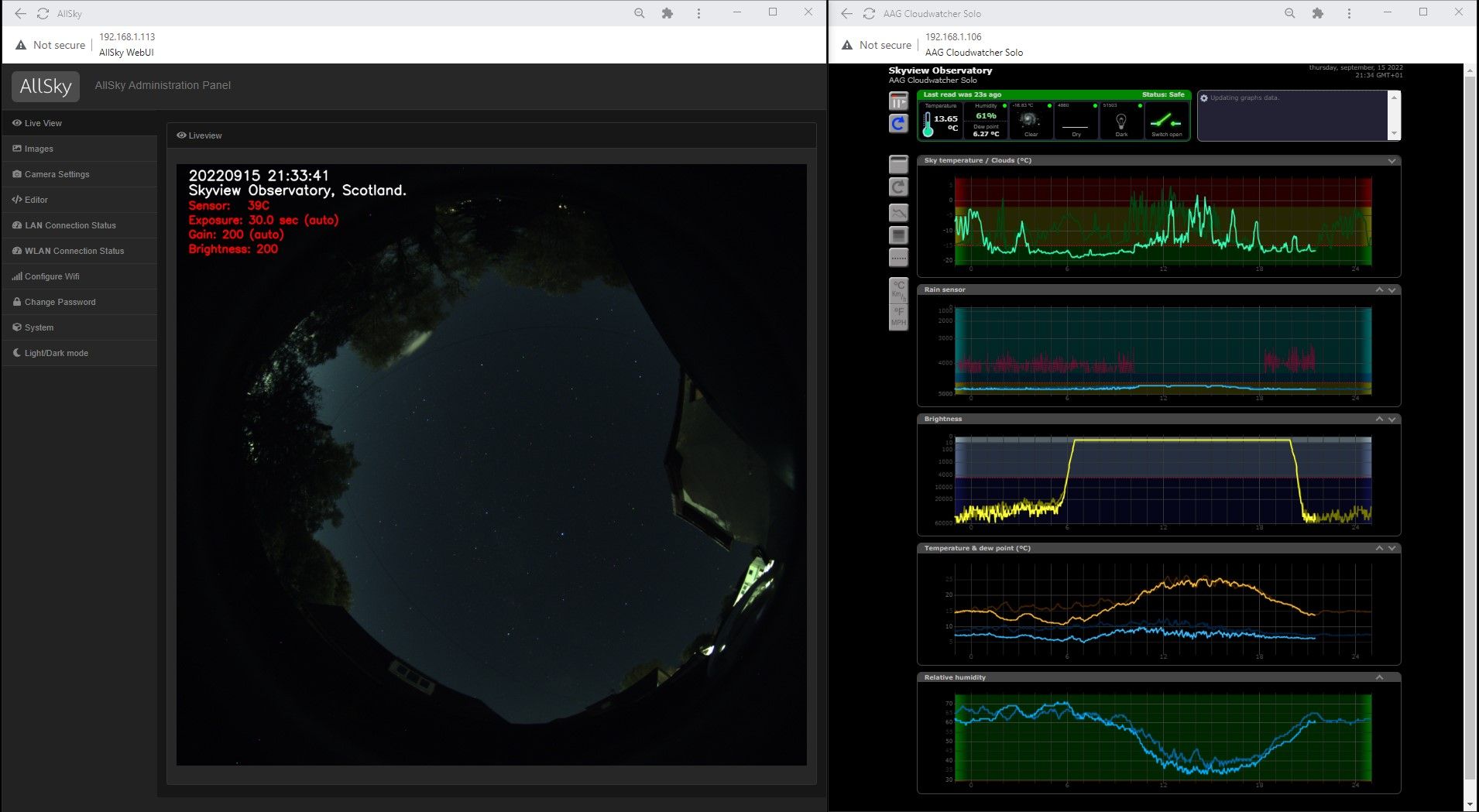 Screenshot 2022-09-15 213508 AllSky Camera and AAG Cloudwatcher monitoring sky conditions
