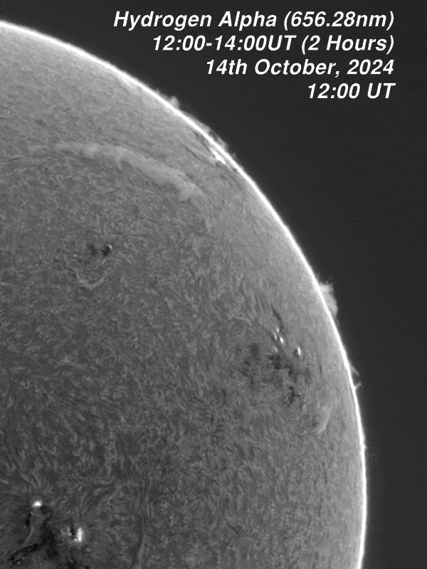 1200-1400UT_20241014_Ha Crop Inverted Solar Animation - 12:00-14:00 UT - 14th October 2024