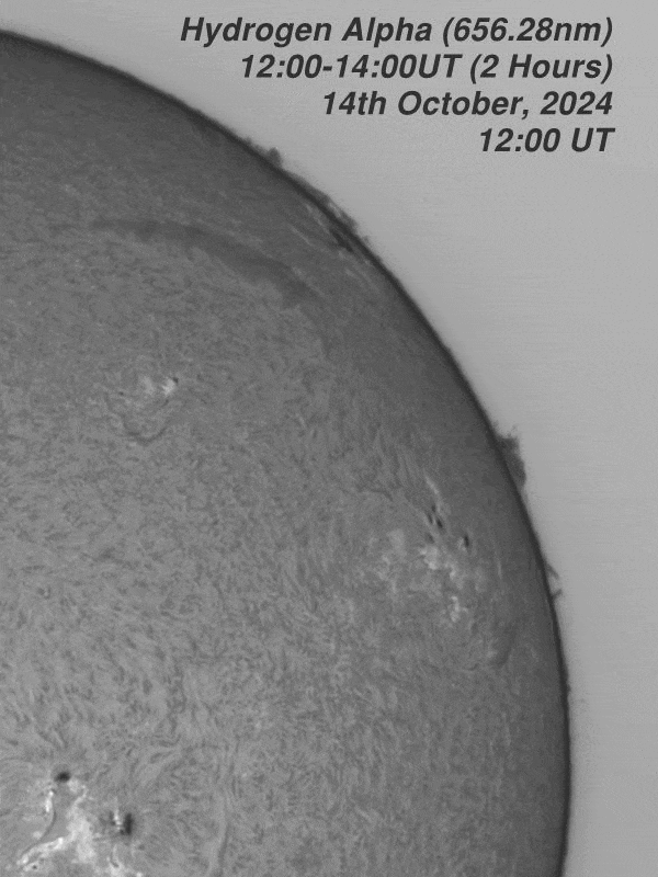 1200-1400UT_20241014_Ha Crop Solar Animation - 12:00-14:00 UT - 14th October 2024