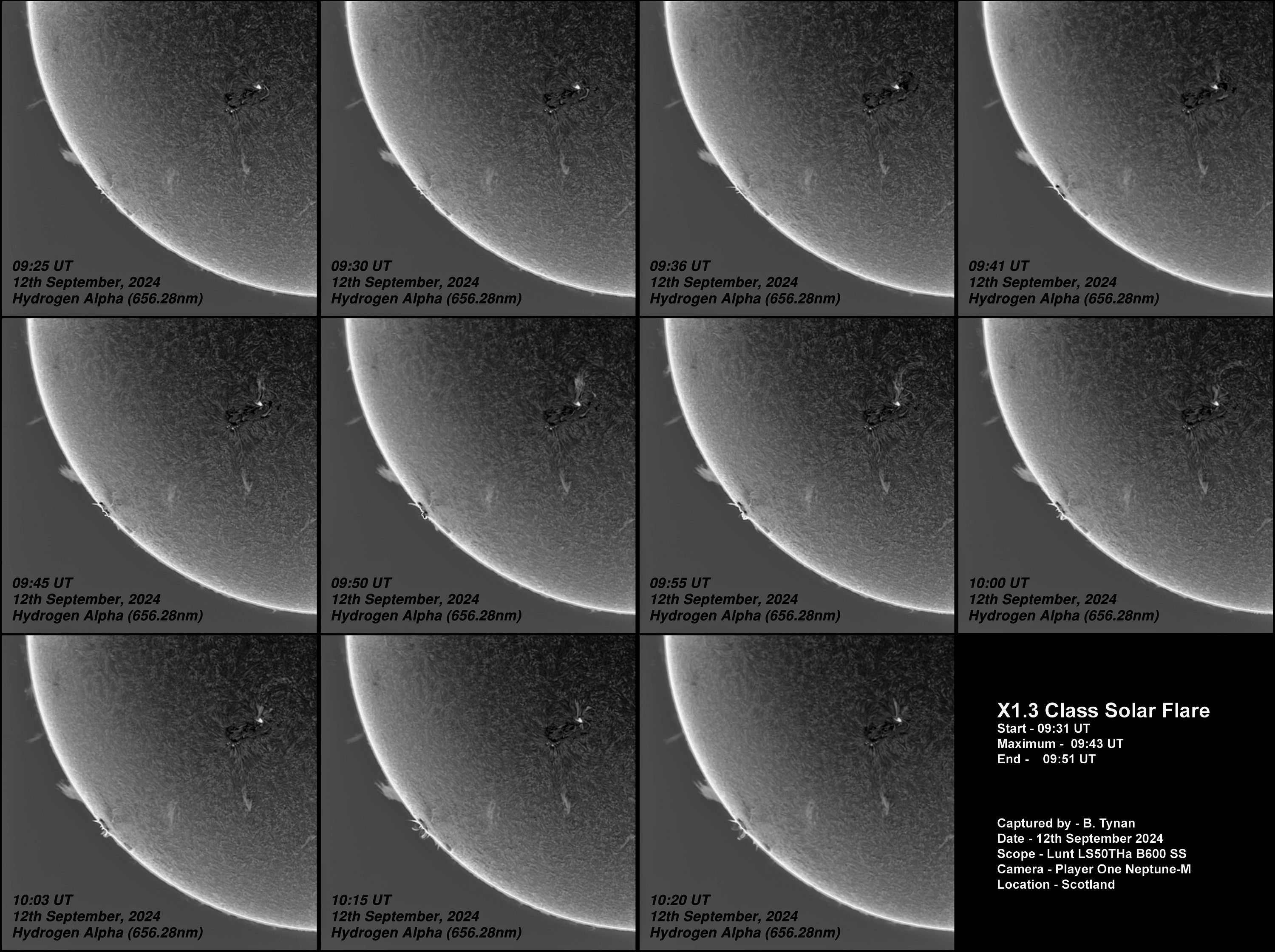 BT_20240912_0931UT_X13 Solar Flare Normal X1.3 Solar Flare @ 09:40 UT - 12th September 2024