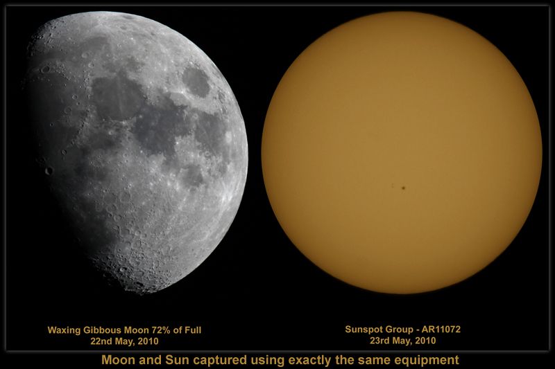 Moon-Sun 22-23-May-2010 Moon / Sun size comparison