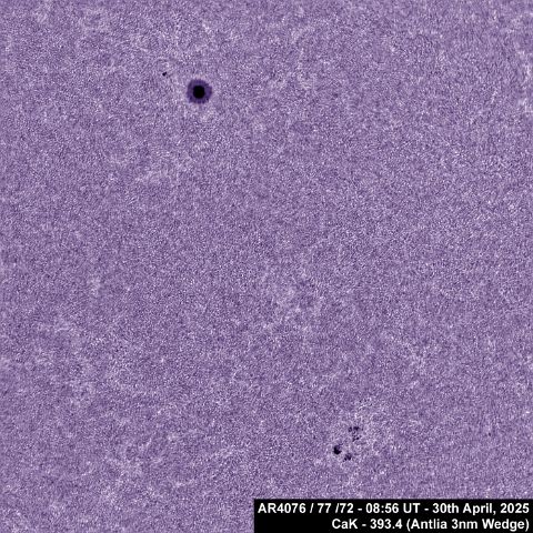 BT_20250430_0856UT CaK 3x Colour AR4076/77/72 - 30th April, 2025
