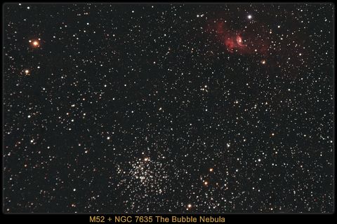 M52 13x360Sec Messier 52 + NGC7635 - The Bubble Nebula